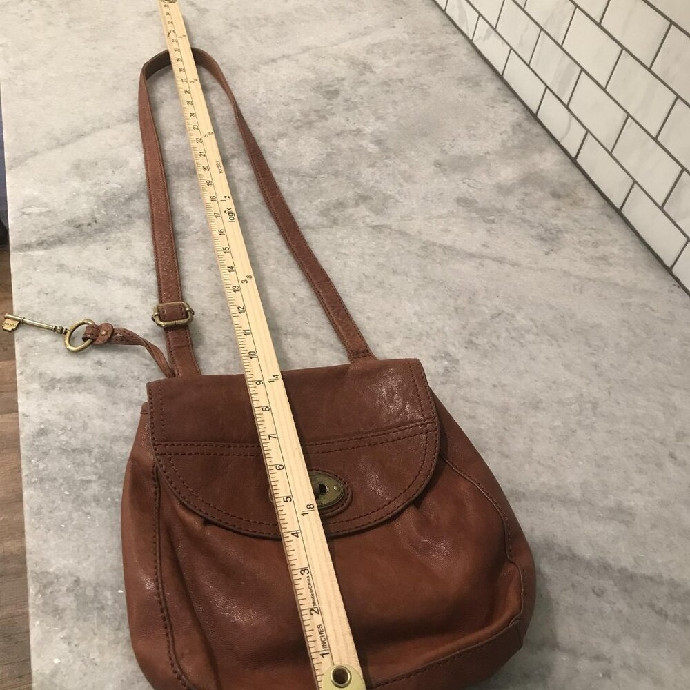 Fossil Crossbody Bag‎ Womens Brown Leather Turnlock Key Charm Pocket Organizer - Picture 10 of 11
